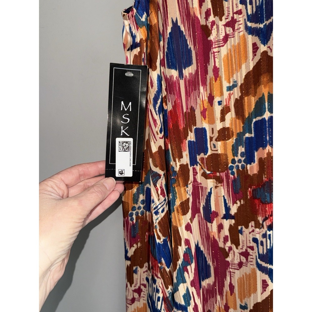 MSK Maxi Dress Boho Colorful Beach Earth Tone Metallic Flowy V Neck Straps Large - Picture 10 of 16